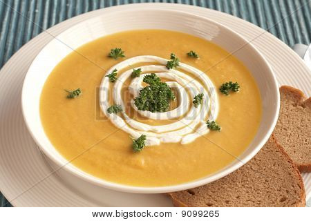 신선한 Butternut 수프 그릇