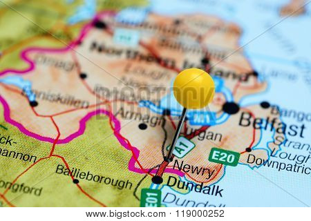 Newry pinned on a map of Northern Ireland