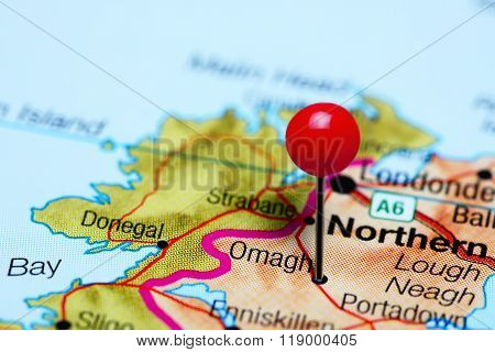 Omagh pinned on a map of Northern Ireland