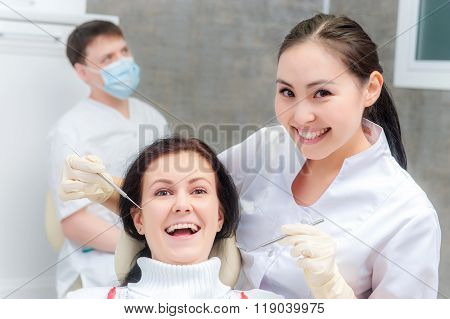 Female patient with open mouth
