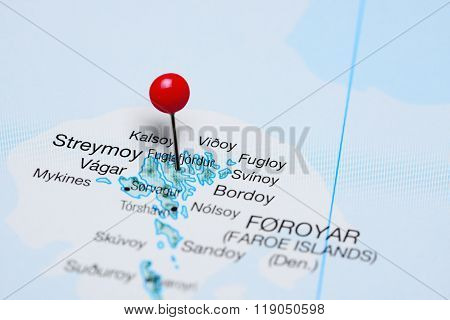Fuglafjordur pinned on a map of Faroe Islands