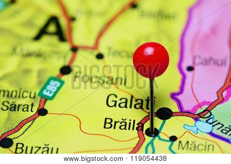 Braila pinned on a map of Romania