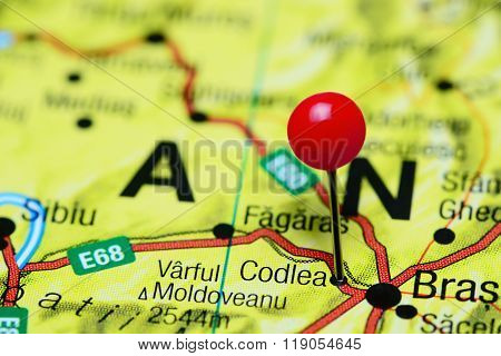 Codlea pinned on a map of Romania