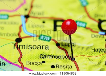 Caransebes pinned on a map of Romania