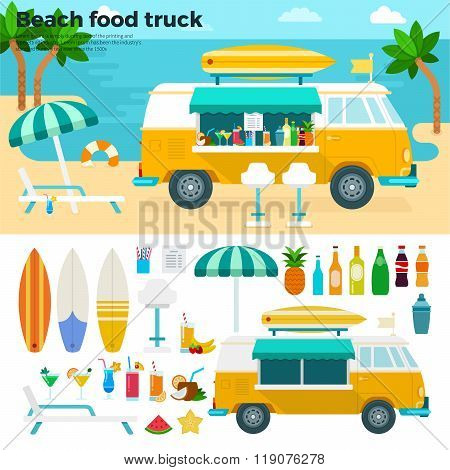 Beach food truck with cold beverages