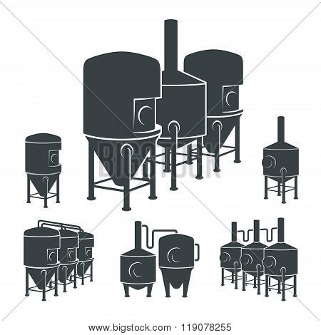 Set - beer brewery elements, icons, logos. Vector