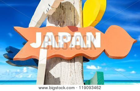 Japan welcome sign with coastal background