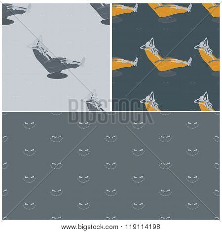 Set Of Thematic Seamless Pattern With Halloween Smilies And Death In The Chair.