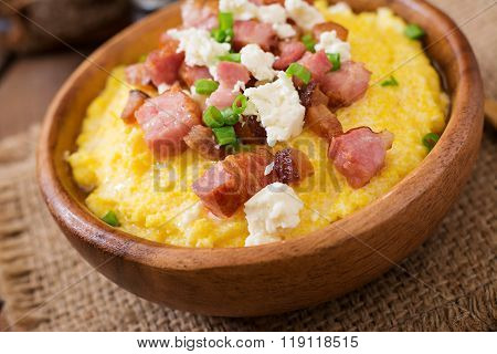 Banosh - Ukrainian Hutsul Meal (maize Porridge) With Bacon, Cracklings And Cheese