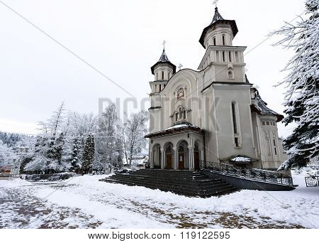 VATRA DORNEI, ROMANIA - FEBRUARY 2016: The Holy Trinity Cathedral on 04th of February in Vatra Dorne