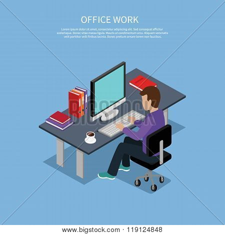 Isometric Man Office Work Interior Design