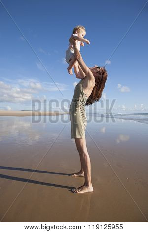 Woman With Baby Flying In Her Arms