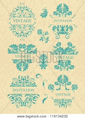 Calligraphic elements vintage set . Vector frame ornament