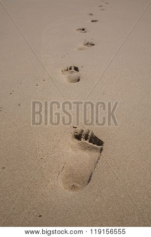 Footsteps On Sand Beach