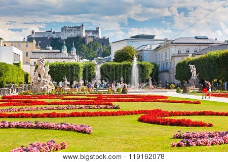Famous Mirabell Garden View In Salzburg, Austria