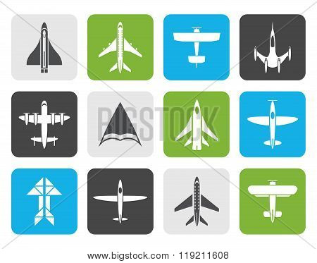 Flat different types of plane icons