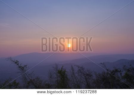 Sunset With Mountain, View From Pha Keb Tawan,  Thailand