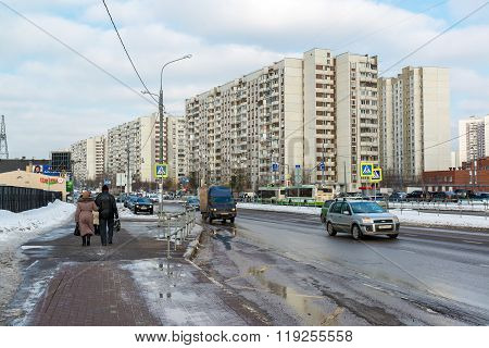 Zelenograd, Russia - February 20, 2016. View Of  City And  Streets Andreevka