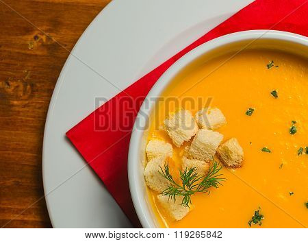 Vegetable potage served in a white bowl