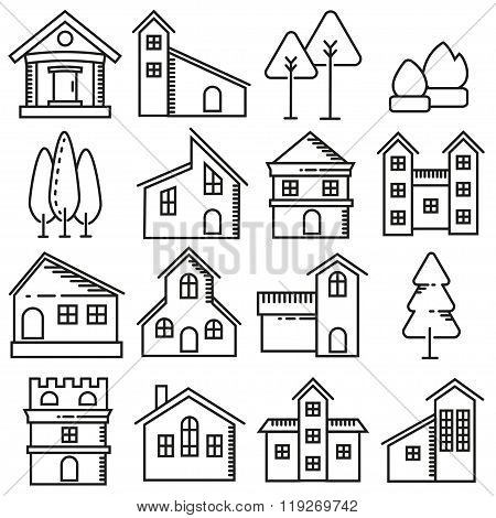 set of icons with houses