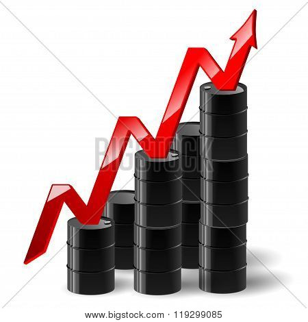 black metal oil barrel with graph and a red arrow