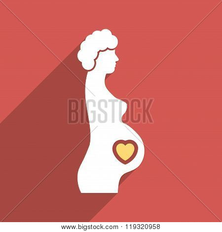 Pregnant Female Flat Longshadow Square Icon