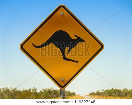 Warning sign for Kangaroo crossing in the Australian outback