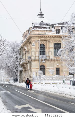 Bucharest, Romania - January 17: Calea Victoriei Street On January 17, 2016 In Bucharest, Romania. B