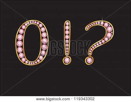 Zero And Punctuaction Rose Quartz Jeweled Font With Gold Channels