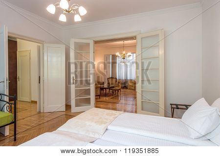 Double bed in luxury specious bedrom interior