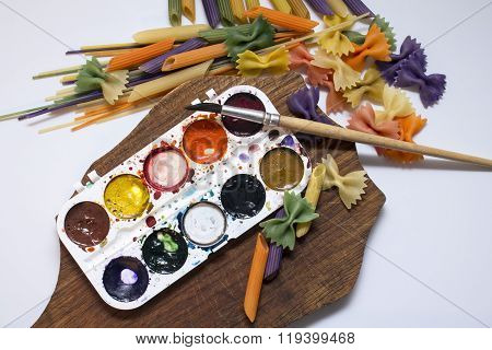 Colored Pasta Painted In Different Color Brush
