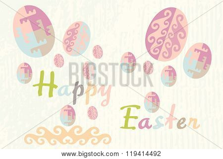 Easter card in eggs and text
