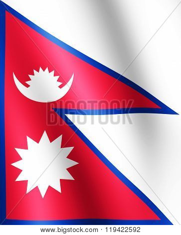 Flag Of Nepal Waving In The Wind