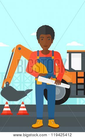 Engineer with hard hat and blueprint.