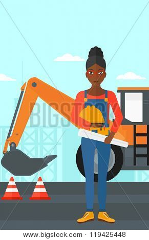 Engineer with hard hat and blueprint.