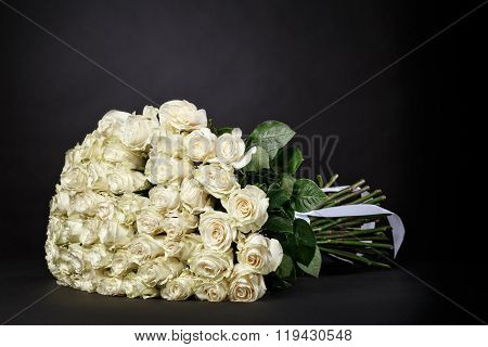 Buquet Of 51 White Roses, Studio Photography, A Place For A Banner, Spring Is Coming