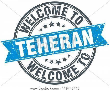 welcome to Teheran blue round vintage stamp