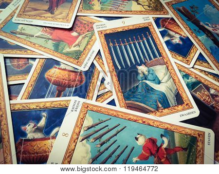 BANGKOK THAILAND - FEB 14, illustrative editorial tarot cards on the table on Feb 14, 2016 at Bangkok Thailand. Editorial use only.