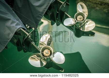Two Boat Engine With Propeller Details Shot