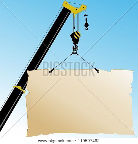 Autocrane lifts the poster. Vector.