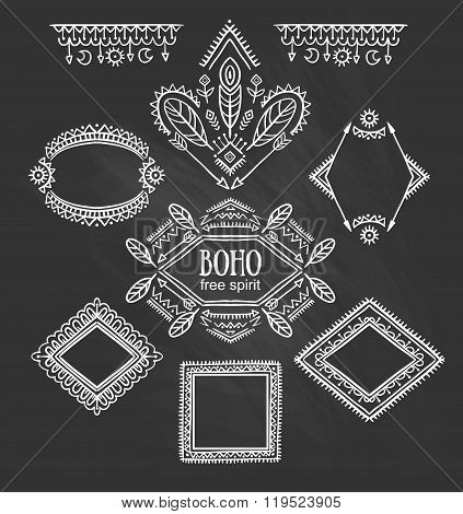 Set of ornamental frames. Vector indian collection for BOHO design.