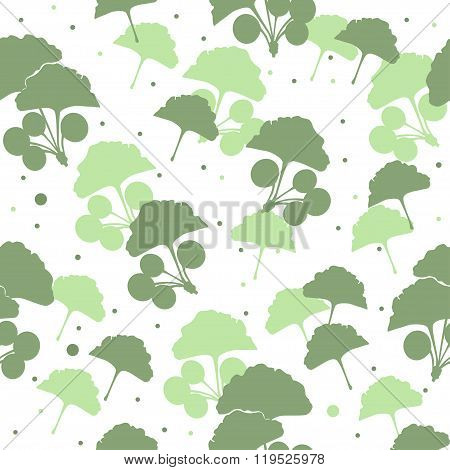 Seamless pattern branches and leaves of ginkgo biloba.