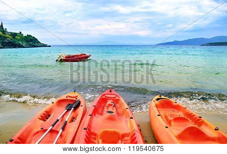 canoe at Stoupa beach in Peloponnese Greece