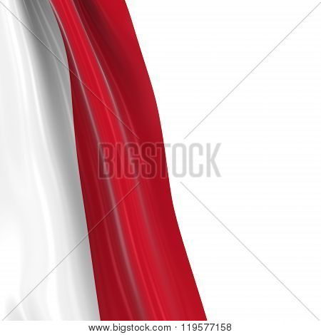 Hanging Flag Of Indonesia - 3D Render Of The Indonesian Flag Draped Over White Background