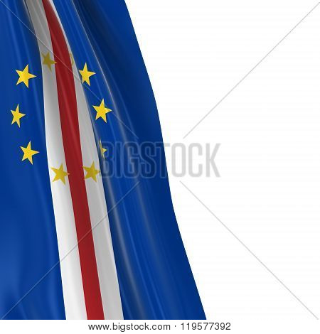 Hanging Flag Of Cape Verde - 3D Render Of The Cabo Verdean Flag Draped Over White Background