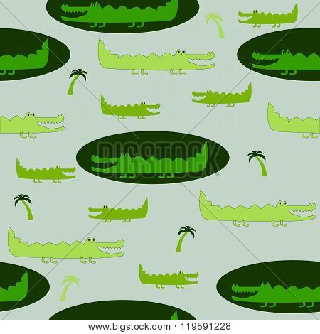 Childish background with crocodile palm trees in vector.
