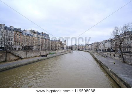 Paris, France, February 9, 2016: river Sena in Paris, France