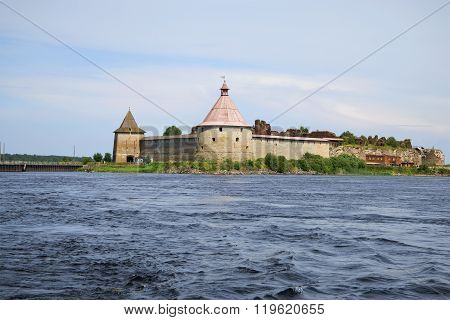 The fortress Oreshek closing the waterway of the Neva river. Leningrad region