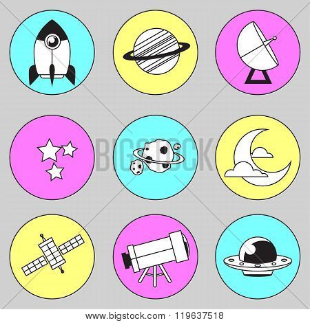 Space icon illustration 03 with line