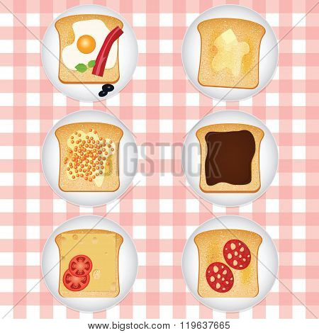 Set Icons Different Tasty Toasts.